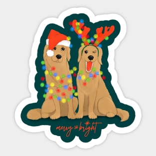 Christmas dogs, Illustrated golden retrievers Sticker